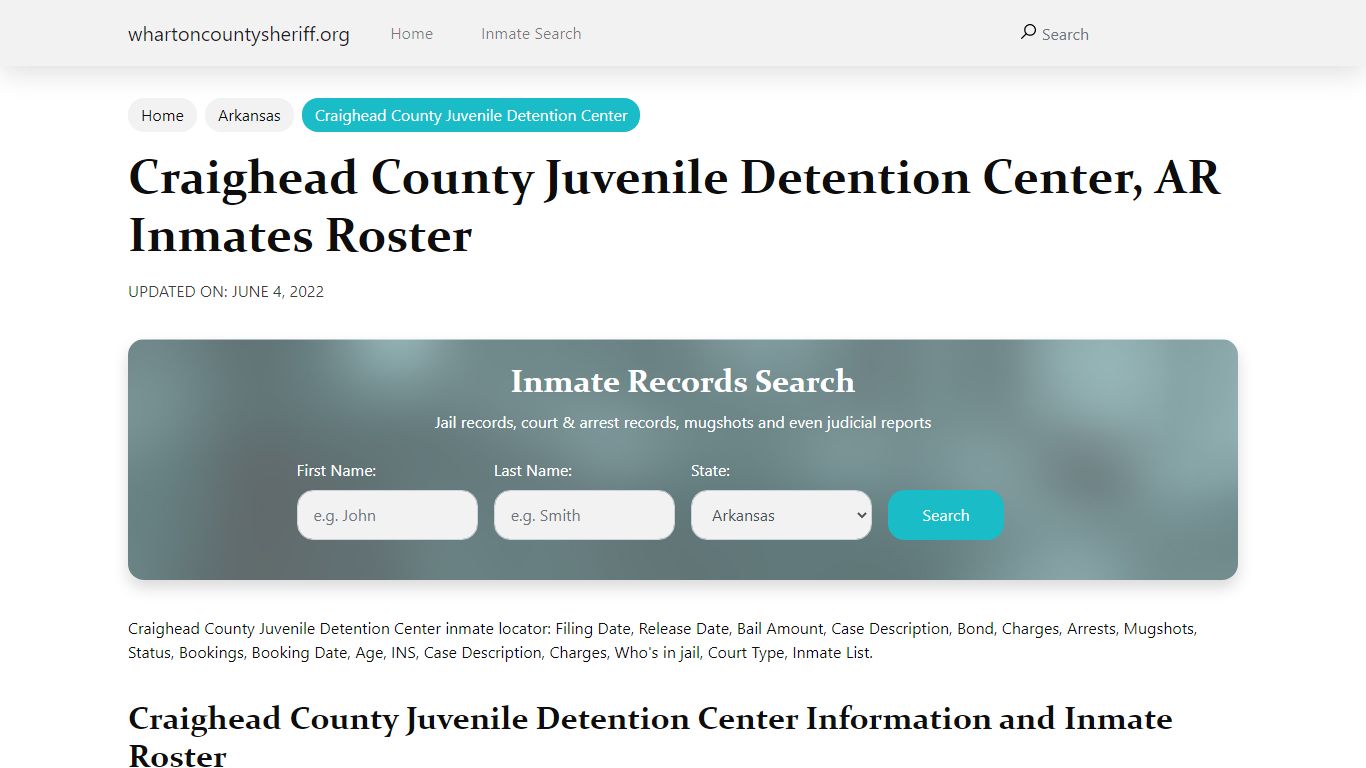 Craighead County Juvenile Detention Center, AR Jail Roster ...